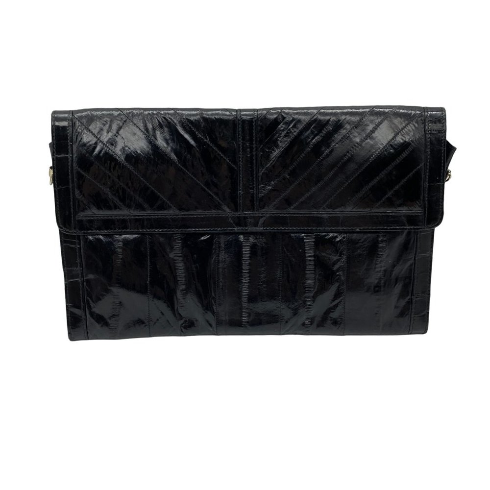 Eel skin leather‎ clutch purse bag crossbody Korea Vintage Black Soft